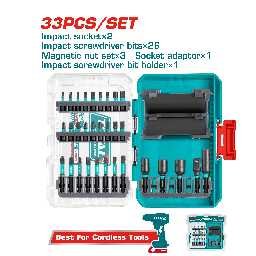 TOTAL 33 Pcs impact screwdriver bits and sockets set TACSDL63306