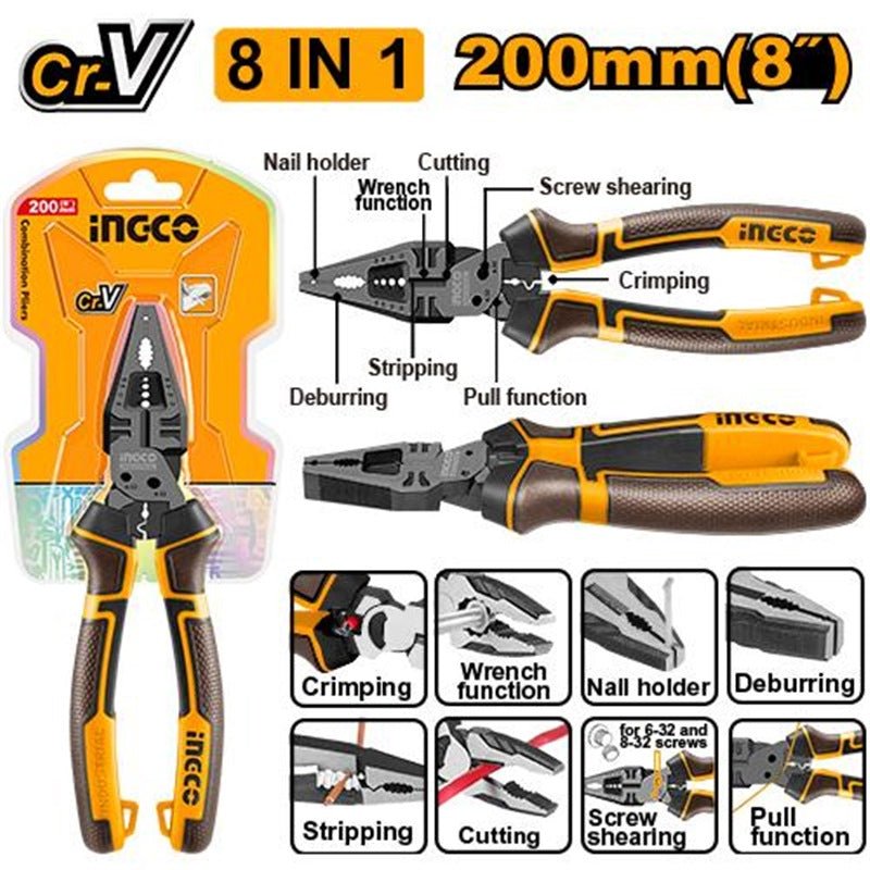 INGCO 8-in-1 Multi-function combination pliers 200mm HMFCP28200