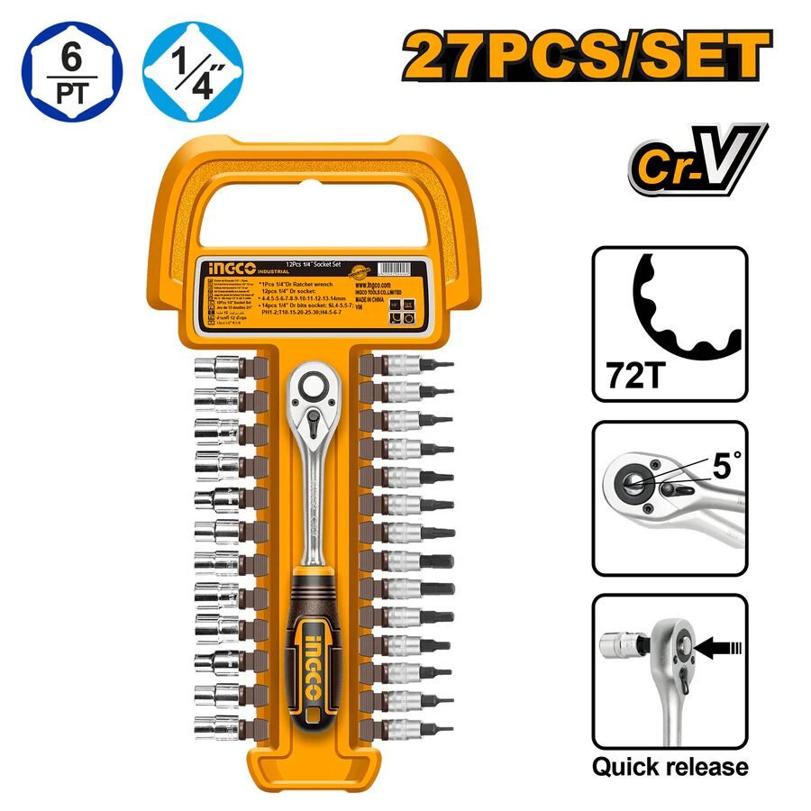 INGCO HKTS14271 27 pcs 1 / 4" Socket Set