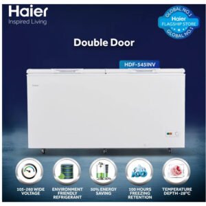 HAIER HDF-545I Inverter Deep Freezer - (19 Cubic Feet) -Double Door - Jumbo Full Freezer