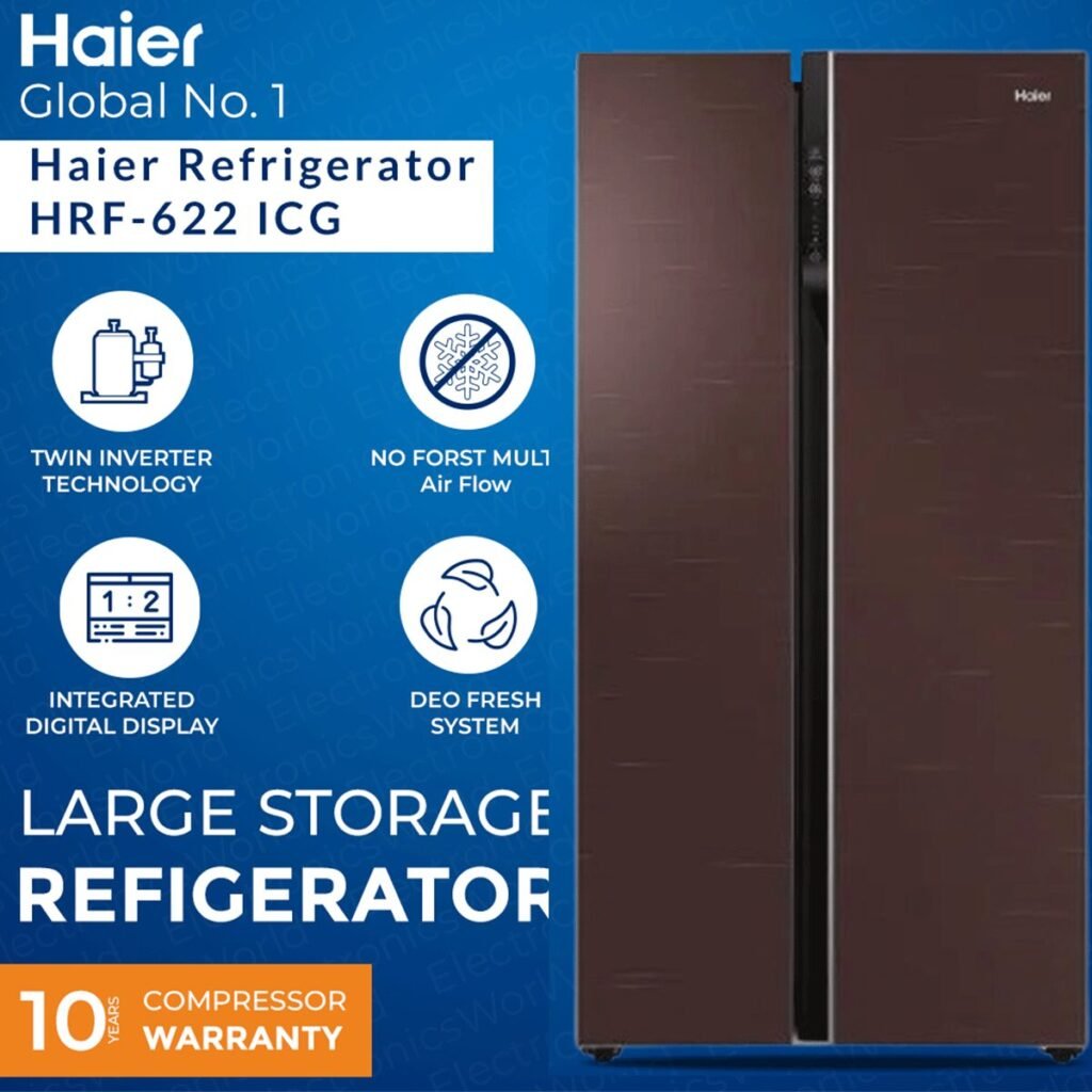 Haier HRF-622ICG Side by Side Inverter Glass Door Refrigerator 22 CFT