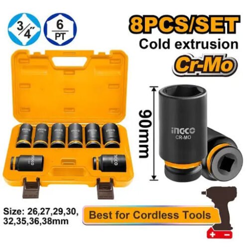 INGCO 8 Pcs 3/4"DR. deep impact socket set HKISSD34082L