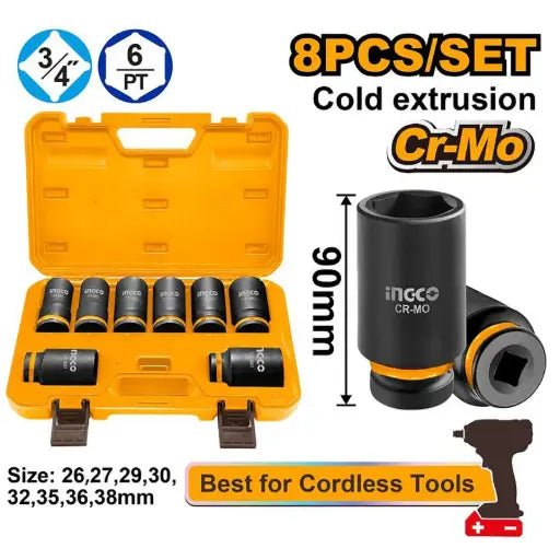 INGCO 8 Pcs 3/4"DR. deep impact socket set HKISSD34082L
