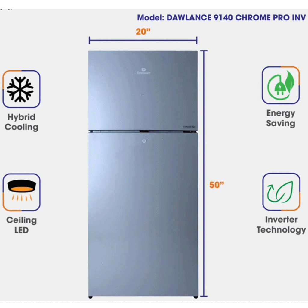 Dawlance 9140 Chrome Pro Inverter Double Door Refrigerator 8 CFT