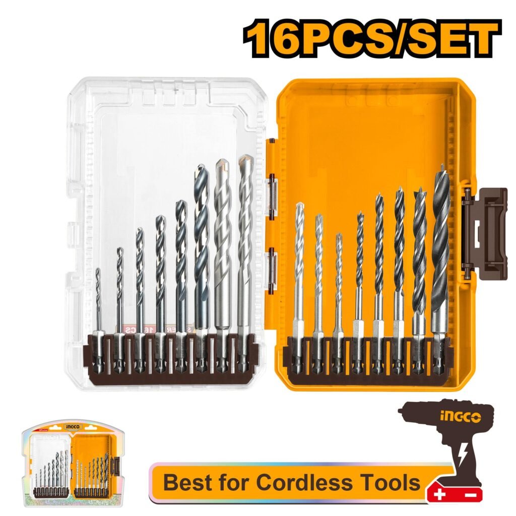INGCO 16 Pcs metal, multifunction drill, and wood drill bits set AKDL11606