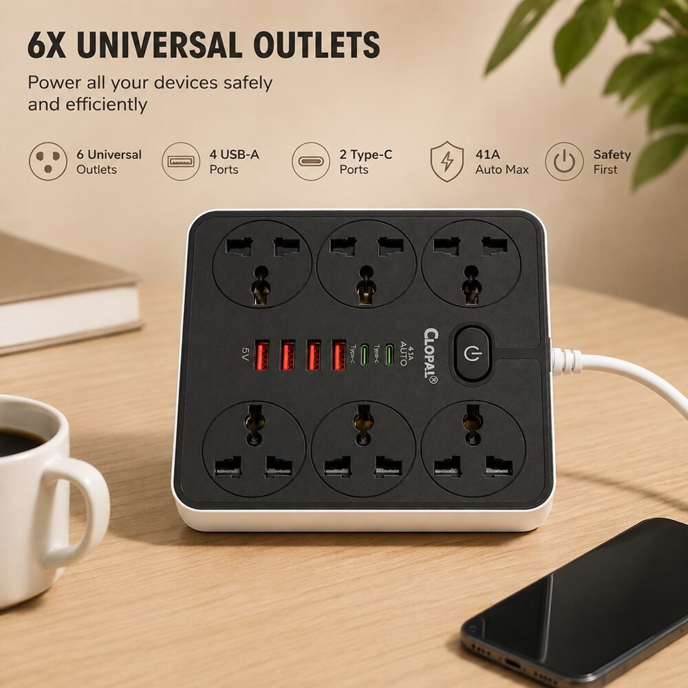 Clopal CP-Z67 6M Extension Socket With 6 USB - Black