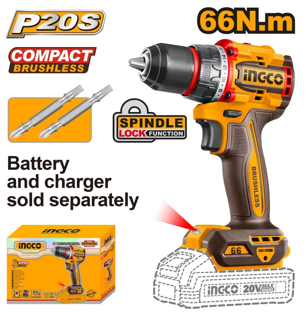 INGCO Compact Brushless Cordless Drill 20v CDLI206681