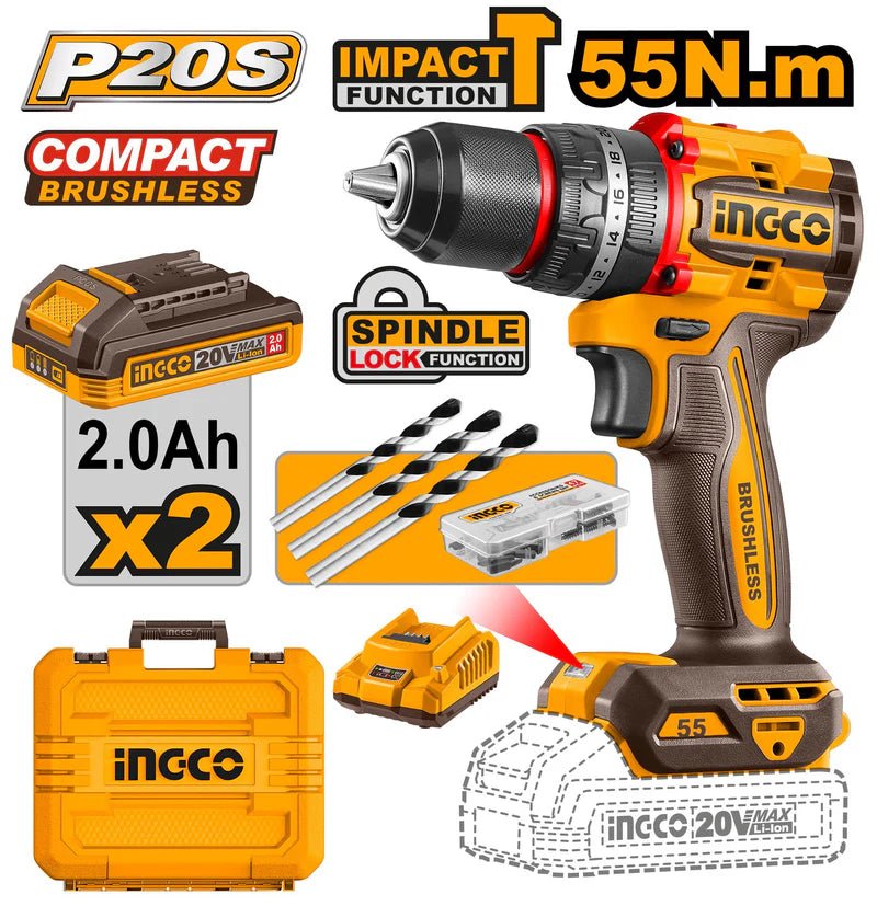 INGCO CIDLI20558 Compact Brushless Cordless Impact DRill 20V