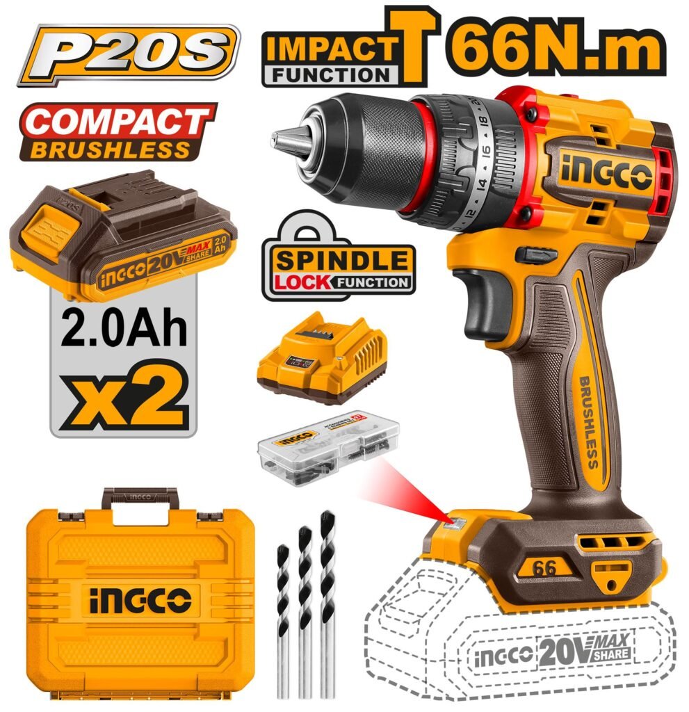 INGCO Compact Brushless Cordless Impact Drill 20v CIDLI20668