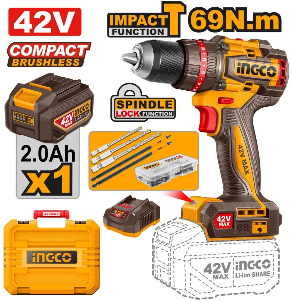 INGCO Compact Brushless Cordless Impact Drill 42V CIDLI426981