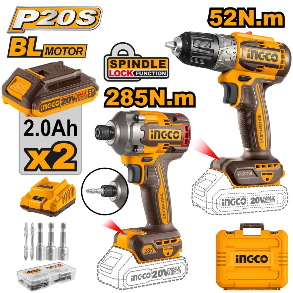 INGCO Cordless 2 pcs combo kit 20v CKLI20272