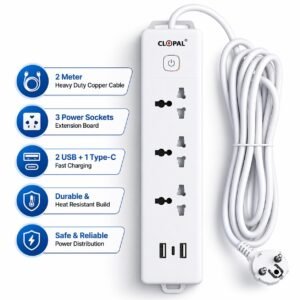 Clopal 101U 3 Way Extension Socket With USB Type-C