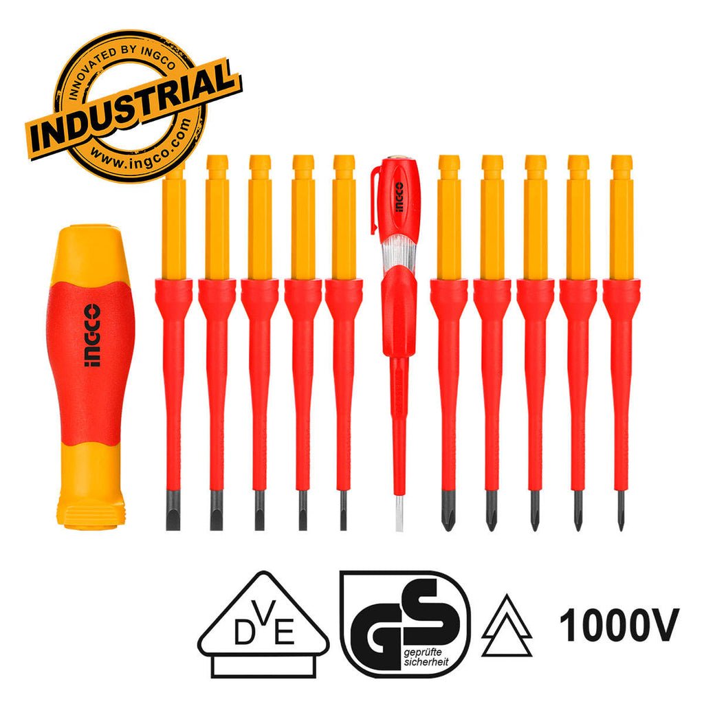 Ingco 12 Pcs interchangeable insulated screwdriver set HKISD1201