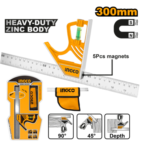 INGCO Magnetic lock combination square 300mm HSR530255