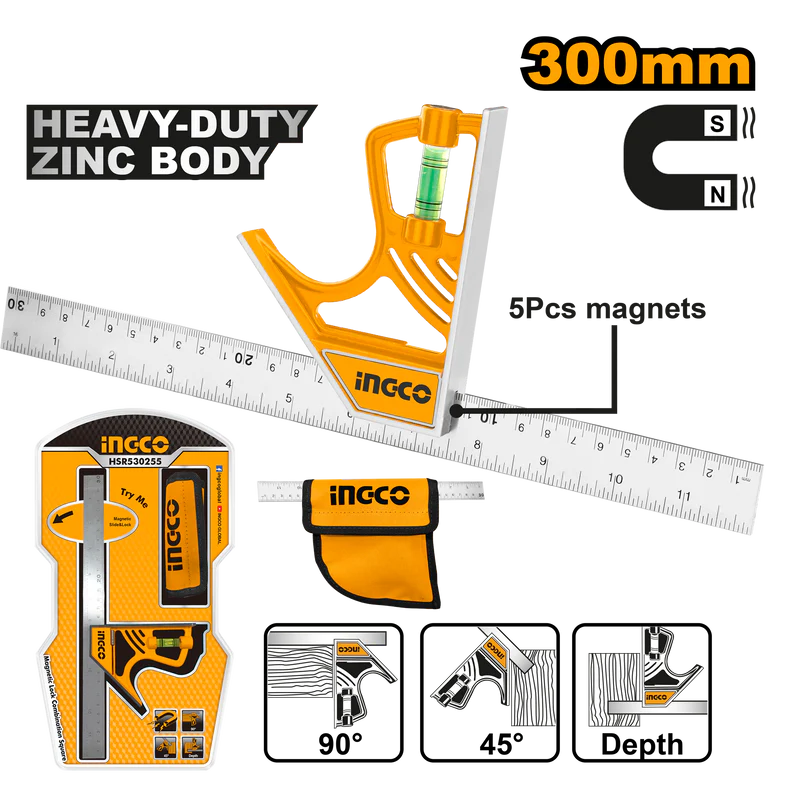 INGCO Magnetic lock combination square 300mm HSR530255