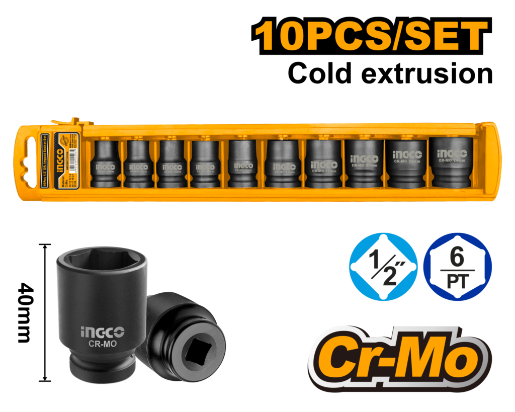 Ingco 10 Pcs 1/2"DR. impact socket set HKISSD12101