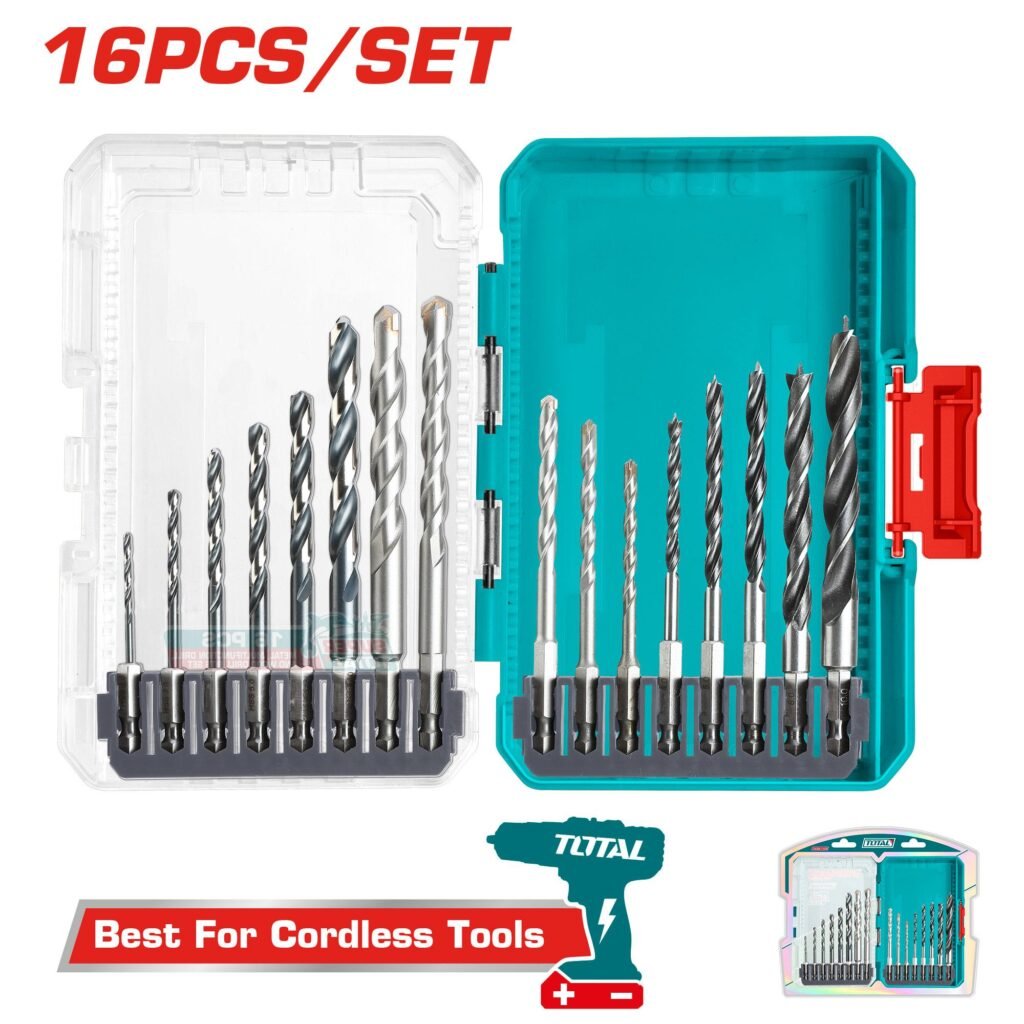 TOTAL 16 Pcs metal, multifunction drill, and wood drill bits set TACSDL11606