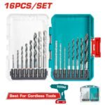 TOTAL 16 Pcs metal, multifunction drill, and wood drill bits set TACSDL11606
