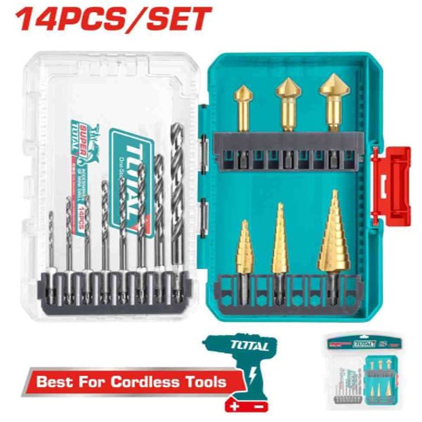 TOTAL 14 Pcs 4341 HSS Drill bits and step drill bits set TACSDL61401