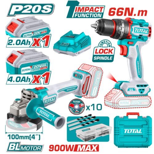 TOTAL Cordless 2 pcs combo kit (Drill & Angle Grinder) TCKLI2027310