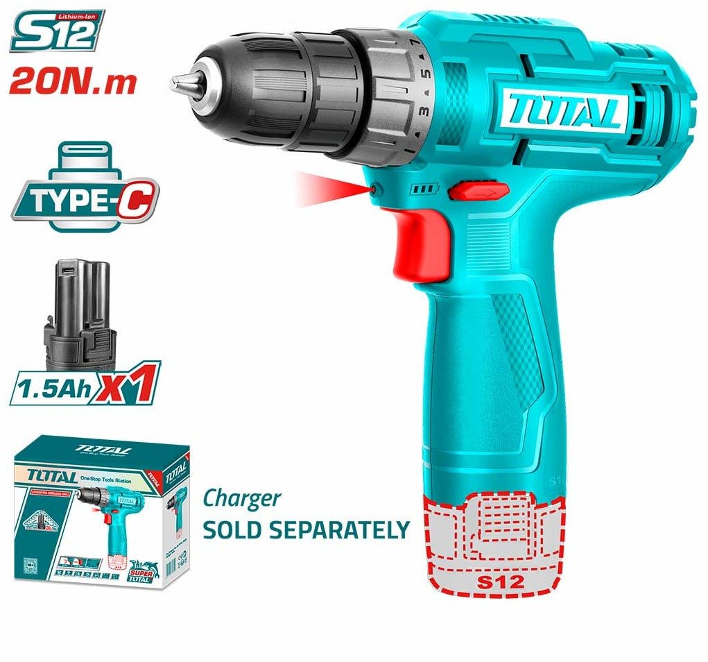 TOTAL Lithium Ion Cordless Drill 12V TDLI12428