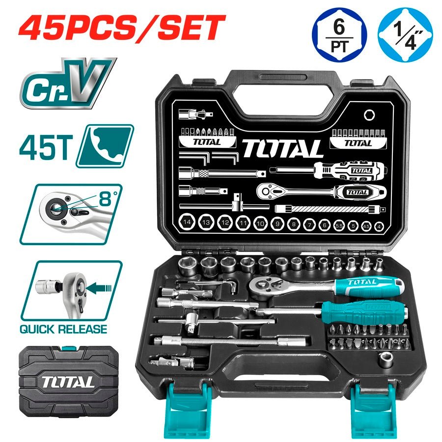 TOTAL 45 Pcs 1/4" socket set THT141451