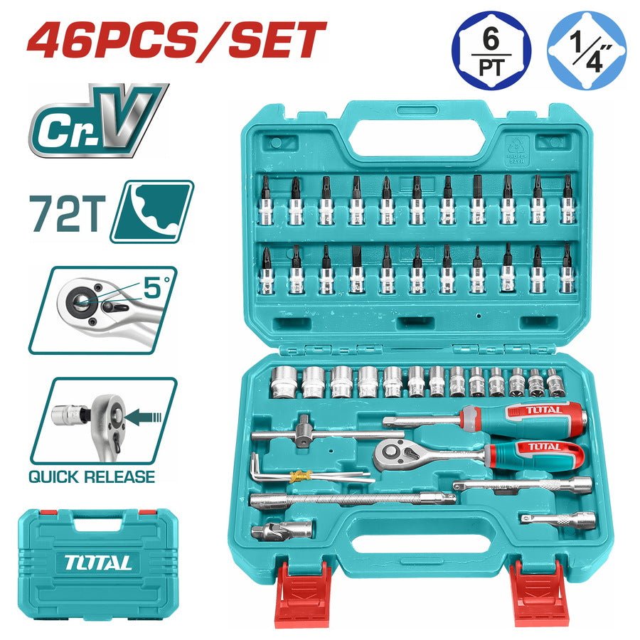 TOTAL 46 Pcs 1/4" socket set THT141462