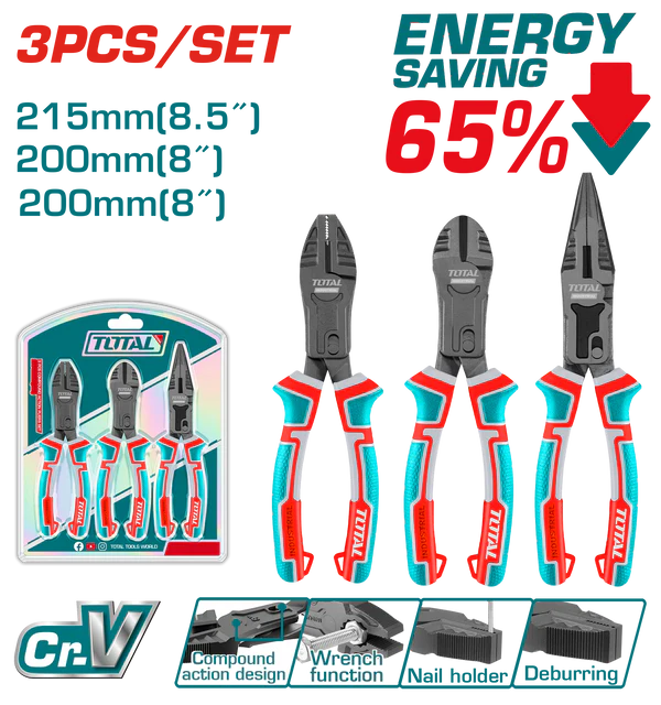 TOTAL 3 Pcs compound action pliers set THT2CK231S