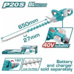TOTAL Cordless hedge trimmer 40V 650mm THTLI40028