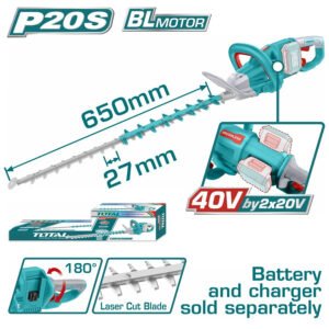 TOTAL Cordless hedge trimmer 40V 650mm THTLI40028