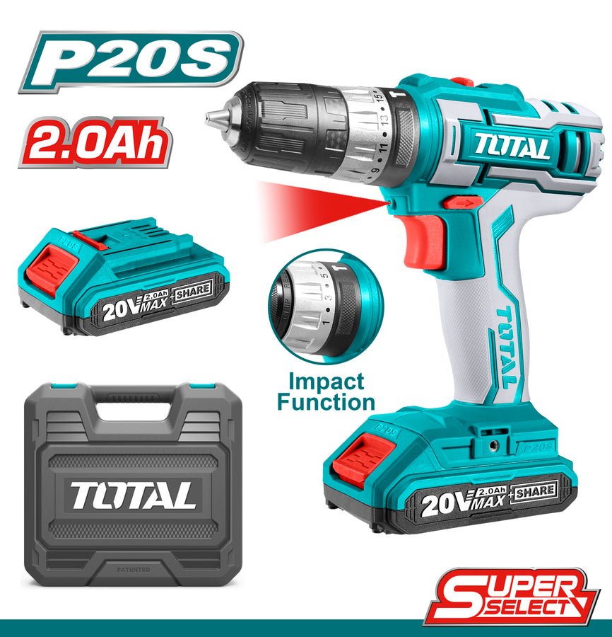 TOTAL Lithium-Ion impact drill 20V 10mm TIDLI200215