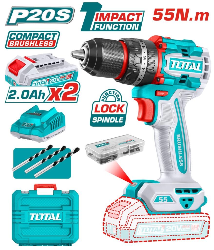 TOTAL Compact Brushless Cordless Impact Drill 20V TIDLI20558