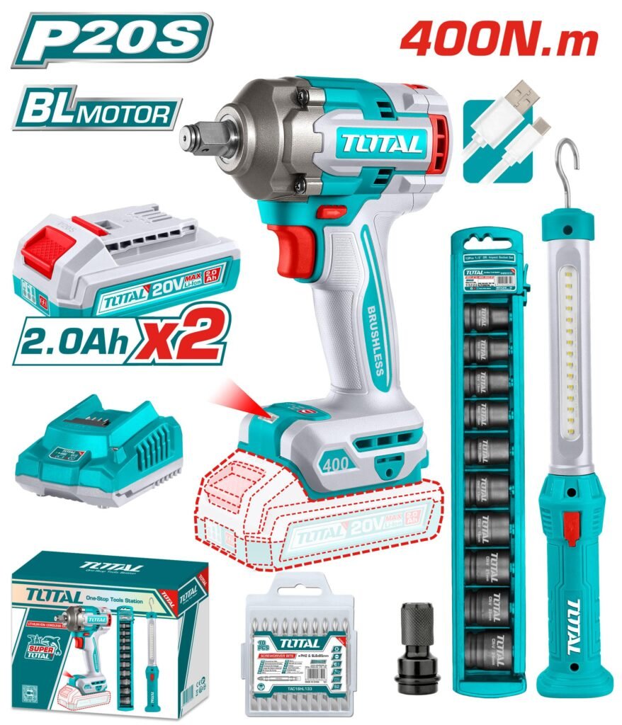 TOTAL Cordless 2 pcs combo kit (Work Lamp & Impact Wrench) TOSLI23048