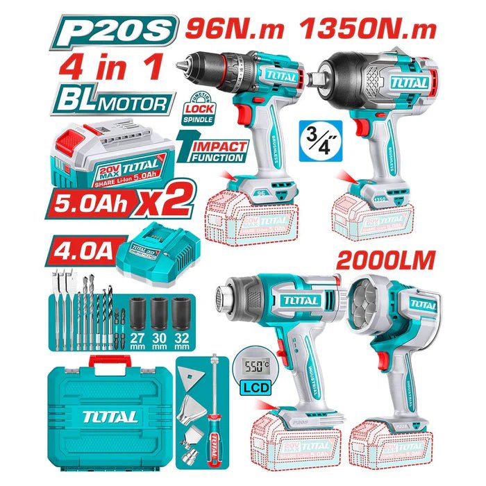TOTAL Cordless 4 pcs combo kit TOSLI250608