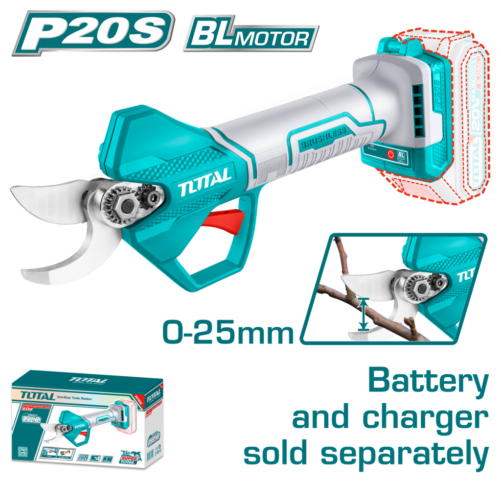 TOTAL Lithium-Ion gauge straight shear (Cordless Pruner) 20V Brushless Motor TSSLI20258