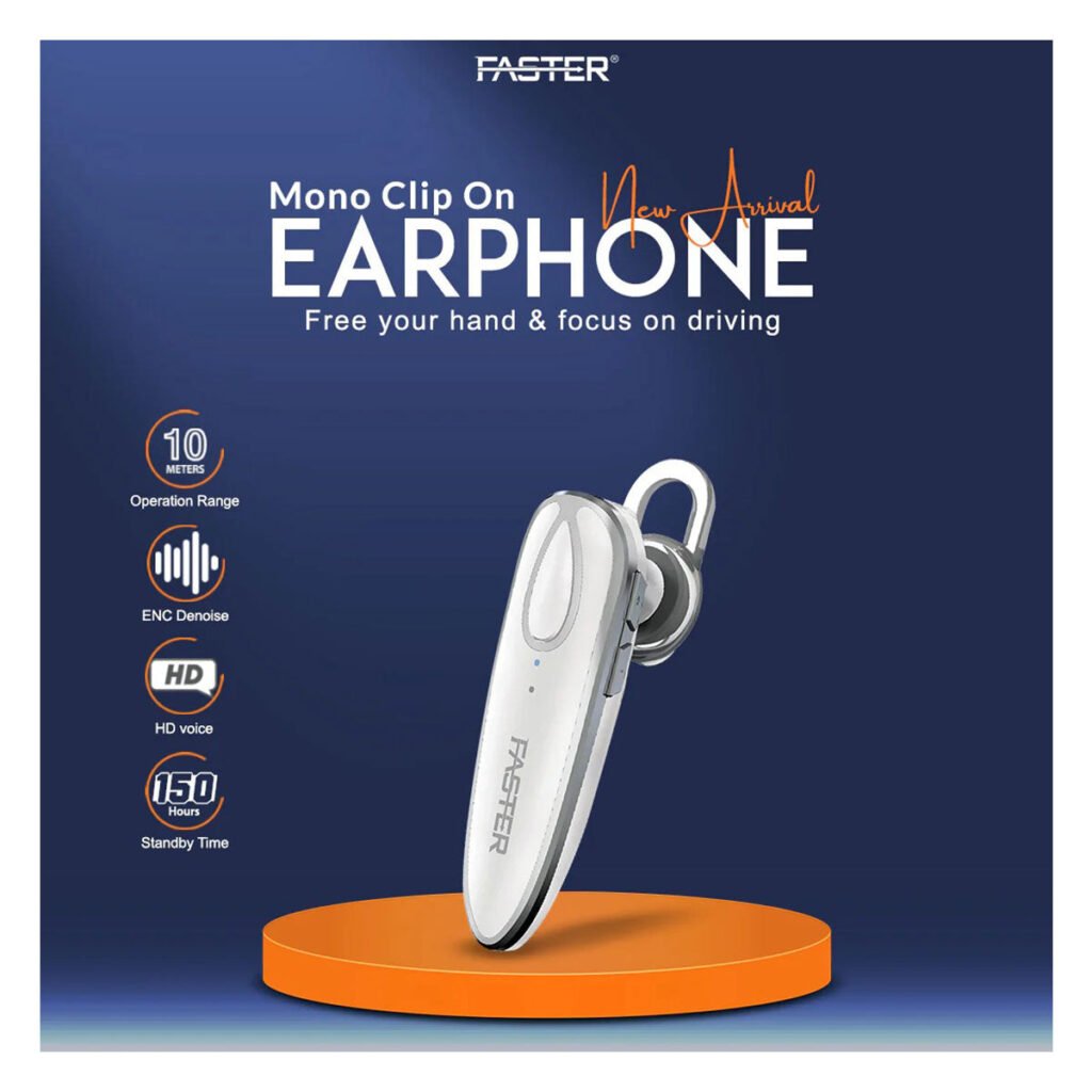 Faster E10 ENC Mono Clip-On Wireless Headset
