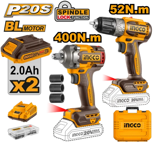 INGCO Cordless 2 pcs combo kit 20v CKLI20271