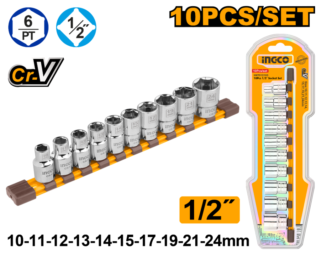 INGCO 10 Pcs 1/2" socket set HKTS12103