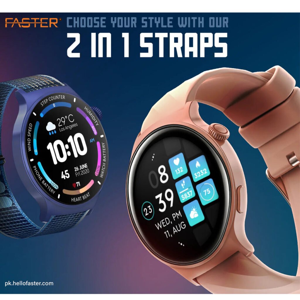 Faster NERV Watch 3 Pro Smart Watch - 2 Straps - Pink + Blue